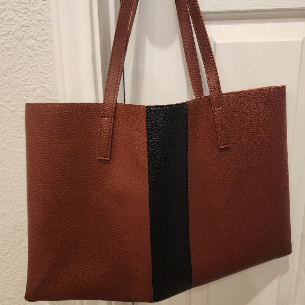 Vince Camuto leather tote bag with black stripe